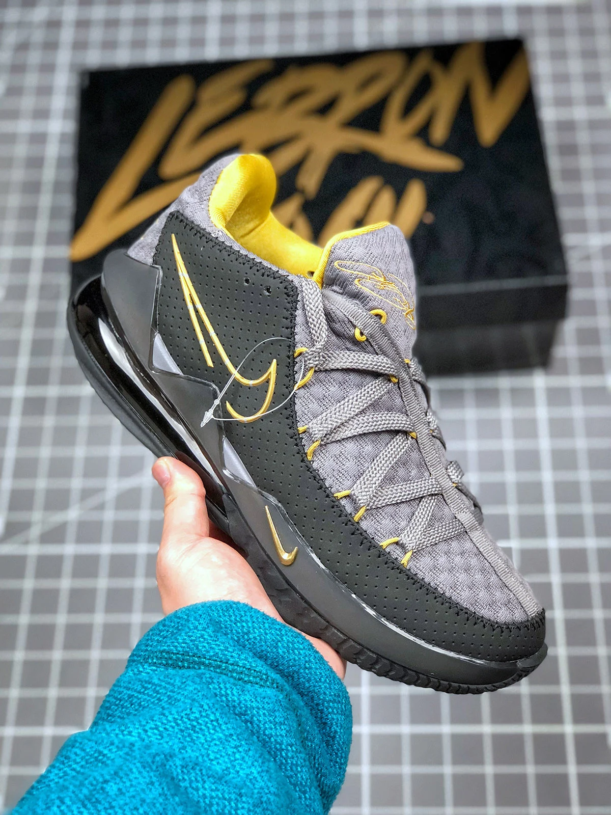 Nike LeBron 17 Low Black Grey Yellow For Sale