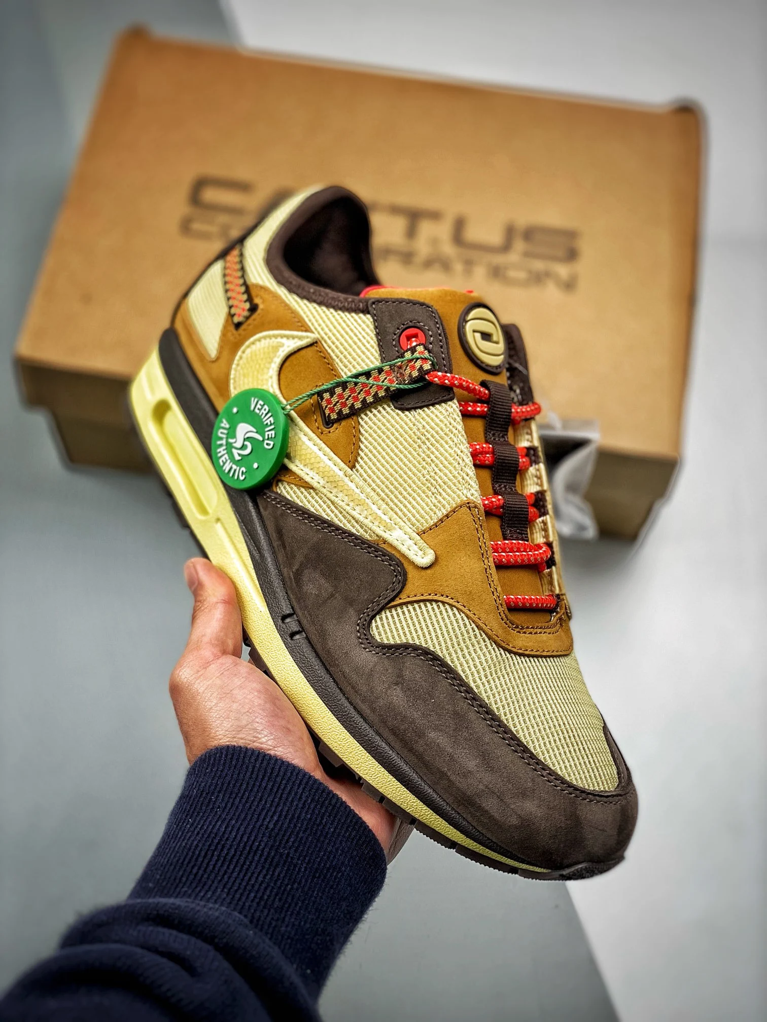 Travis Scott x Nike Air Max 1 Baroque Brown Lemon Drop-Wheat-Chile Red For Sale