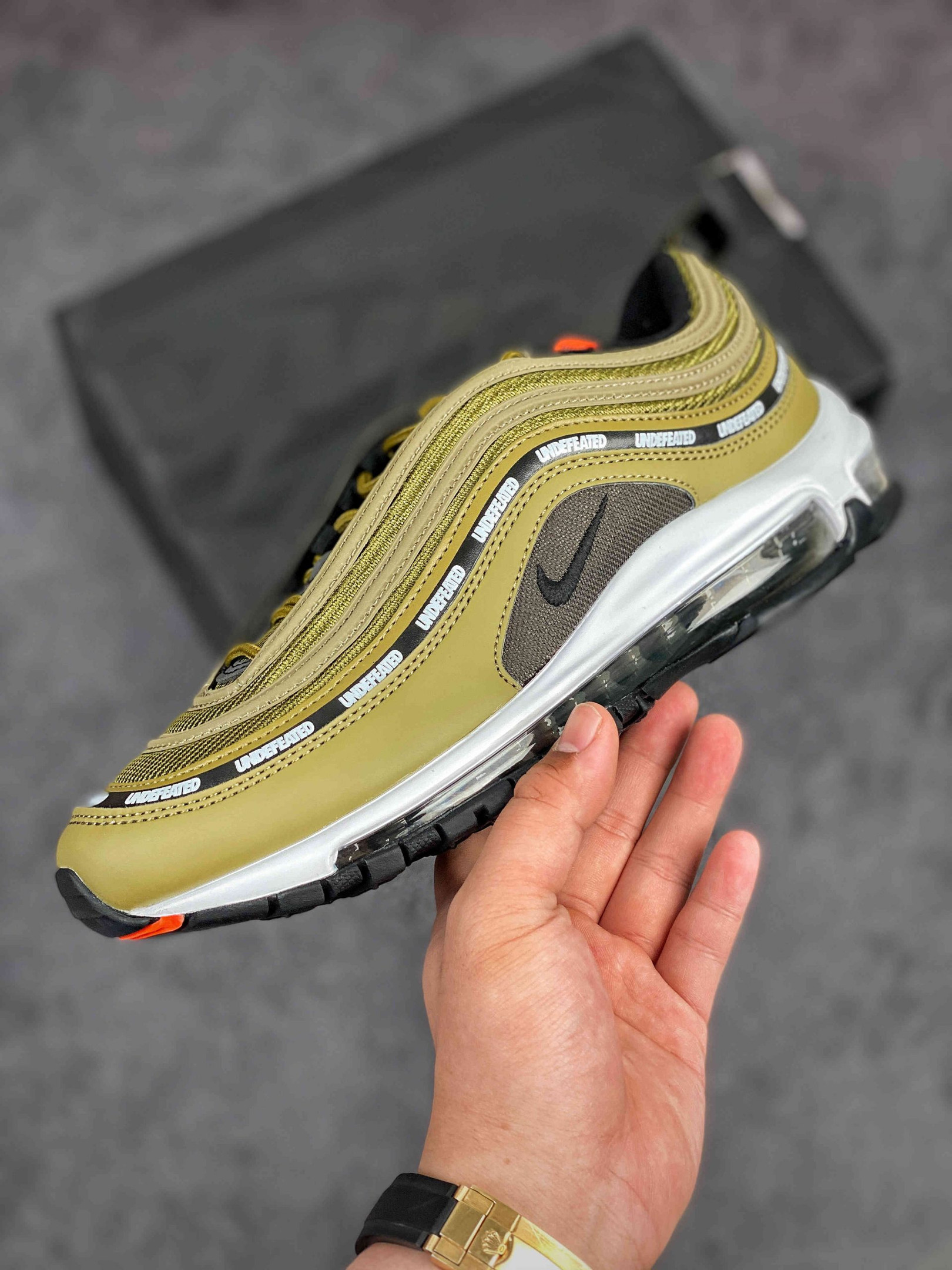 Undefeated x Nike Air Max 97 Militia Green Black-Orange Blaze-White For Sale