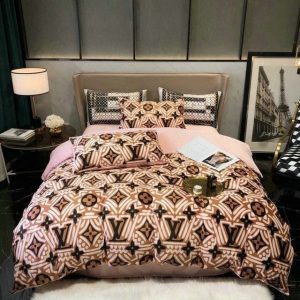 Louis Vuitton Logo Brand Bedding Set Luxury Bedspread Home Decor Bedroom