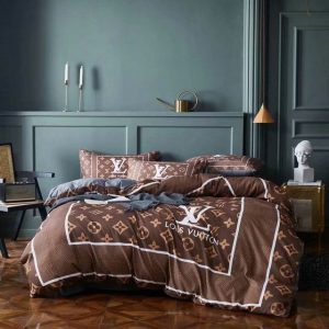 Louis Vuitton Logo Brand Bedding Set Luxury Home Decor Bedroom Bedspread