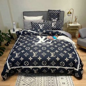 Louis Vuitton Logo Brand Bedding Set Luxury Home Decor Bedroom Bedspread