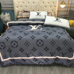 Louis Vuitton Logo Brand Bedding Set Bedroom Home Decor Luxury Bedspread