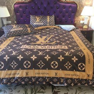 Louis Vuitton Logo Brand Bedding Set Bedroom Home Decor Luxury Bedspread