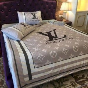 Louis Vuitton Louis Vuitton Louis Vuitton Logo Brand Bedding Set Bedroom Bedspread Luxury Home Decor