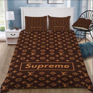 Louis Vuitton Supreme Customized Logo Brand Bedding Set Home Decor Bedspread Bedroom Luxury