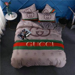 Gucci Logo Brand Bedding Set Luxury Bedspread Home Decor Bedroom