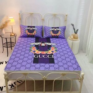 Gucci Logo Brand Bedding Set Bedspread Bedroom Home Decor Luxury