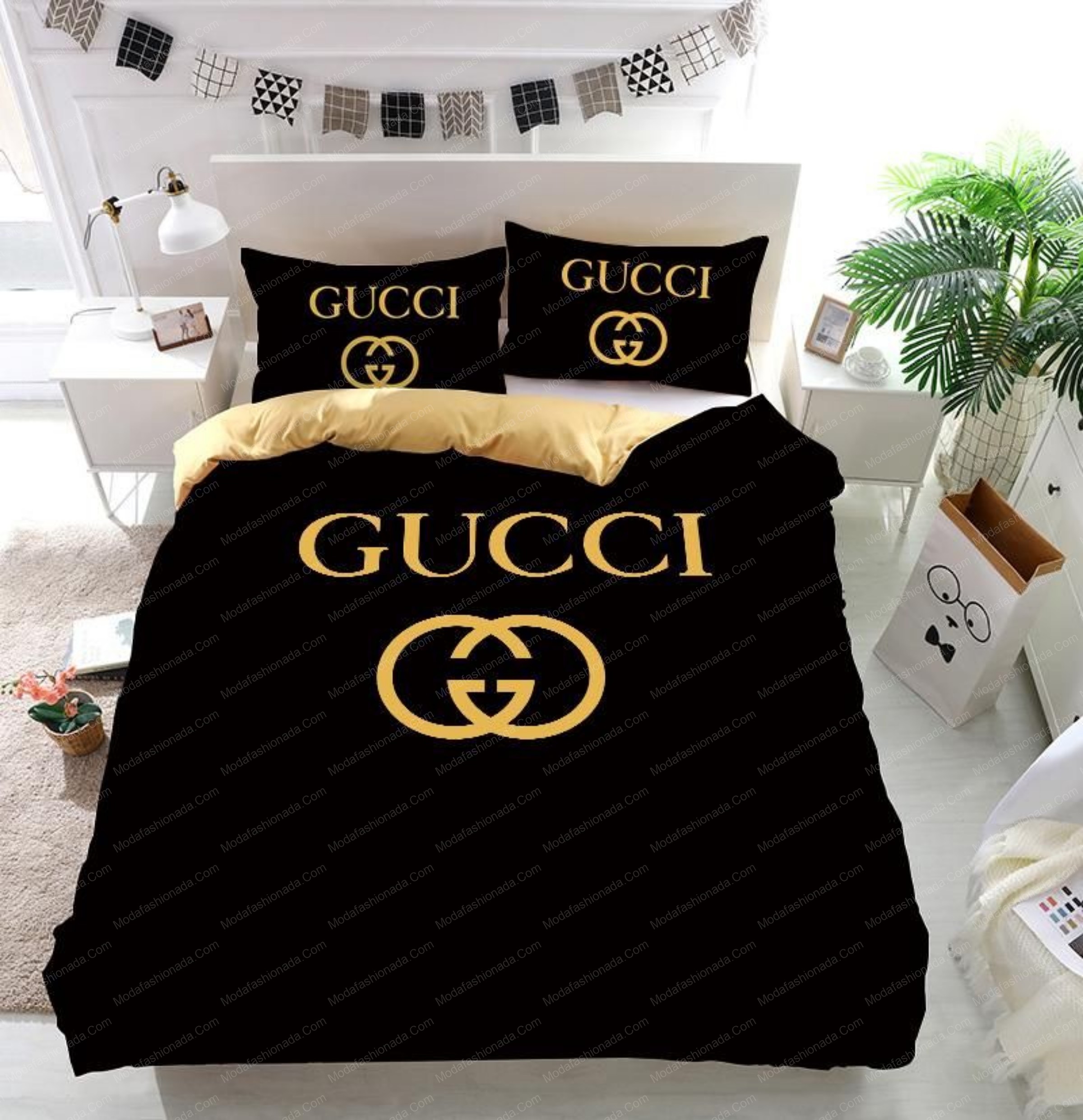 Gucci Logo Brand Bedding Set Bedspread Home Decor Luxury Bedroom