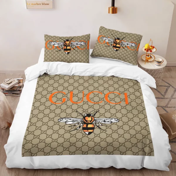 Gucci Bee Logo Brand Bedding Set Bedroom Luxury Home Decor Bedspread