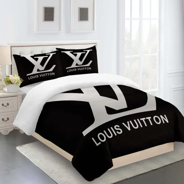 Louis Vuitton Logo Brand Bedding Set Bedspread Home Decor Luxury Bedroom