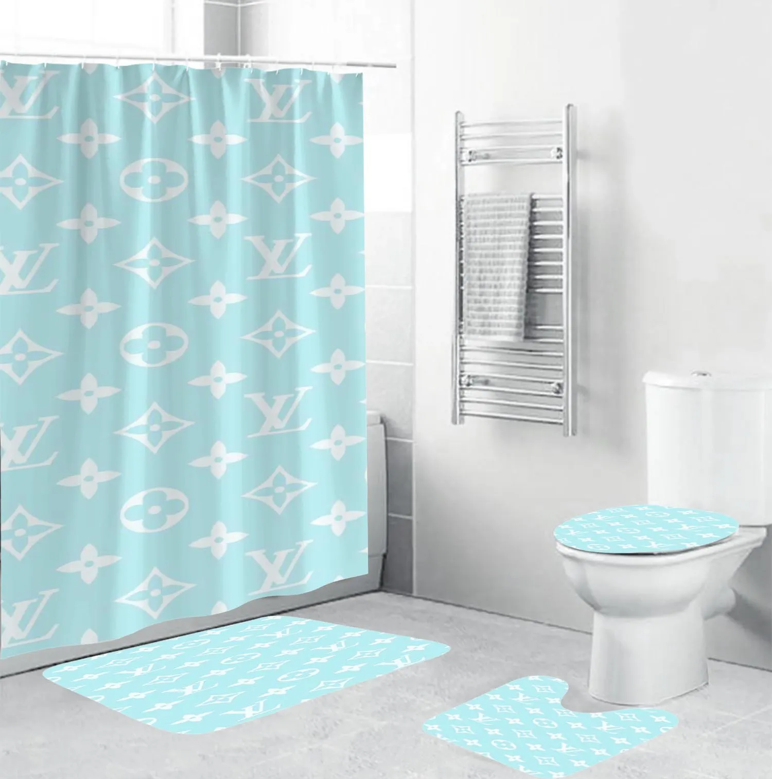 Louis Vuitton Lv Louis Vuitton Blue Jade Monogram Bathroom Set Home Decor Luxury Fashion Brand Bath Mat Hypebeast