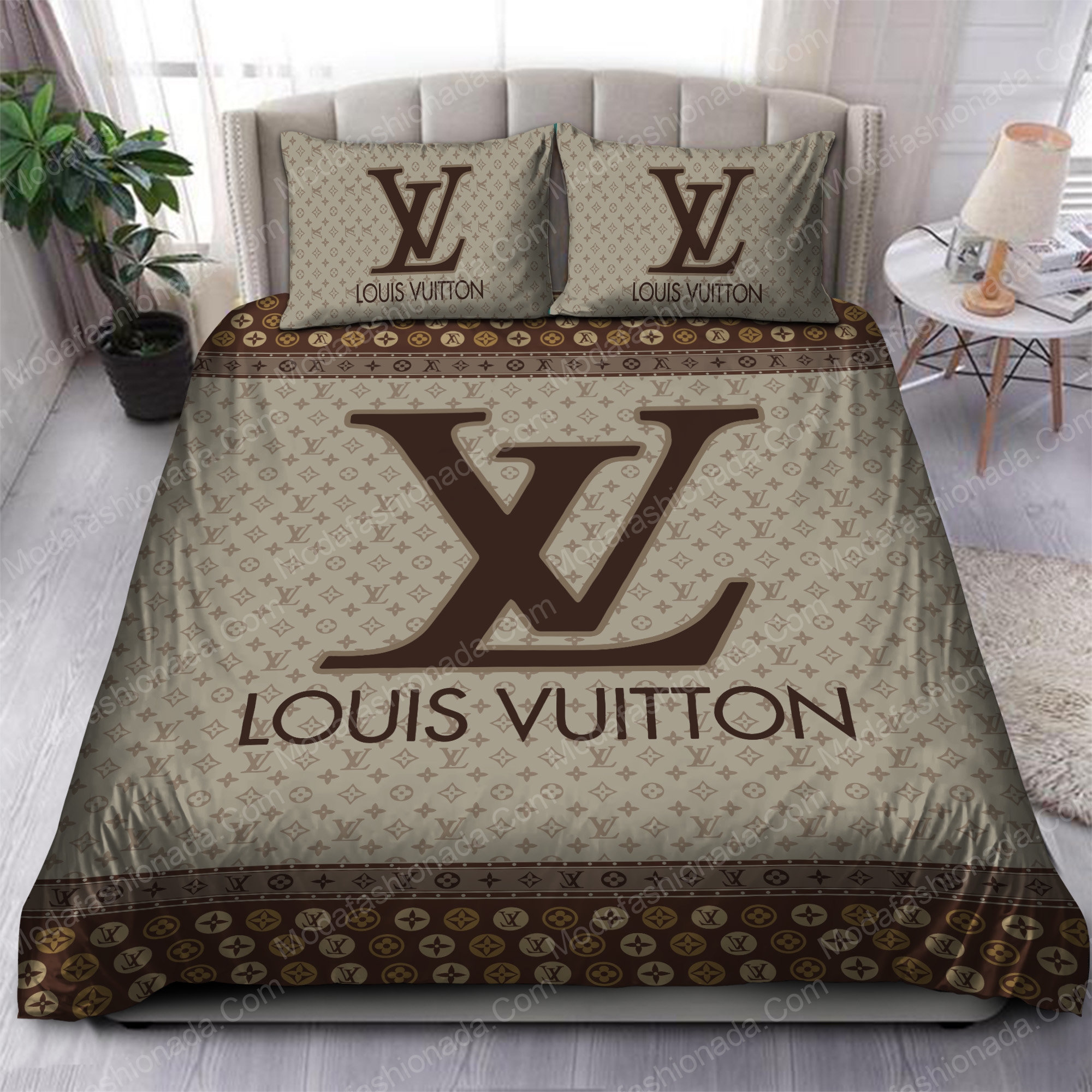 Louis Vuitton Logo Brand Bedding Set Bedroom Bedspread Home Decor Luxury