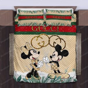 Gucci Couple Disney Mickey Logo Brand Bedding Set Luxury Bedroom Home Decor Bedspread