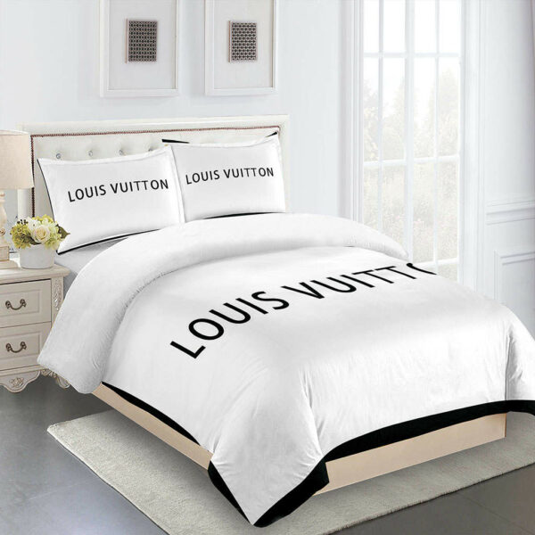 Dark Beige And Black Louis Vuitton Logo Brand Bedding Set Bedspread Home Decor Luxury Bedroom