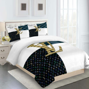 Goldenblack Gold Louis Vuitton Logo Brand Bedding Set Home Decor Luxury Bedspread Bedroom