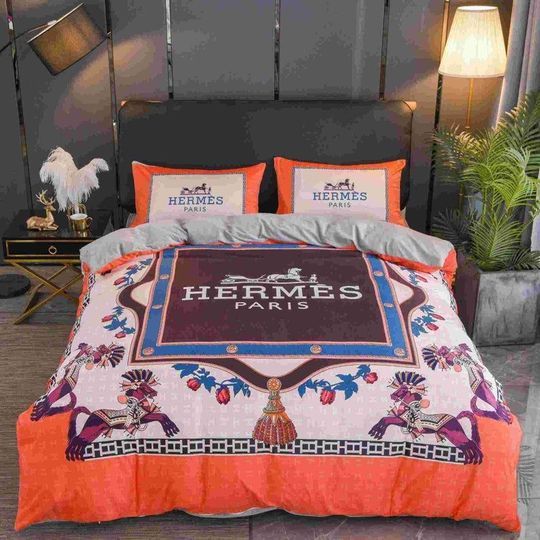 Hermes Paris Logo Brand Bedding Set Luxury Home Decor Bedspread Bedroom