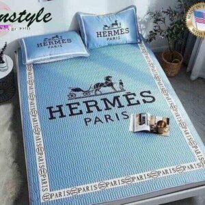 Hermes Paris Logo Brand Bedding Set Bedspread Bedroom Luxury Home Decor