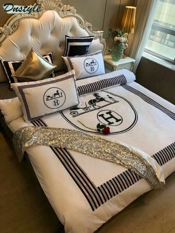 Hermes Paris Logo Brand Bedding Set Bedroom Bedspread Home Decor Luxury