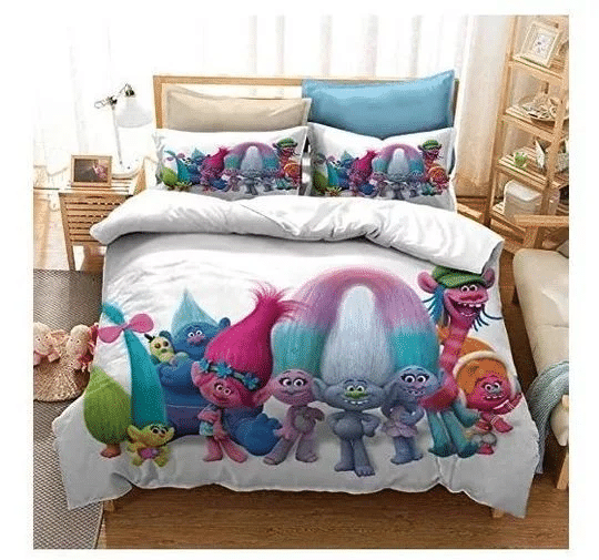 Trolls Poppy Logo Brand Bedding Set Bedspread Bedroom Luxury Home Decor