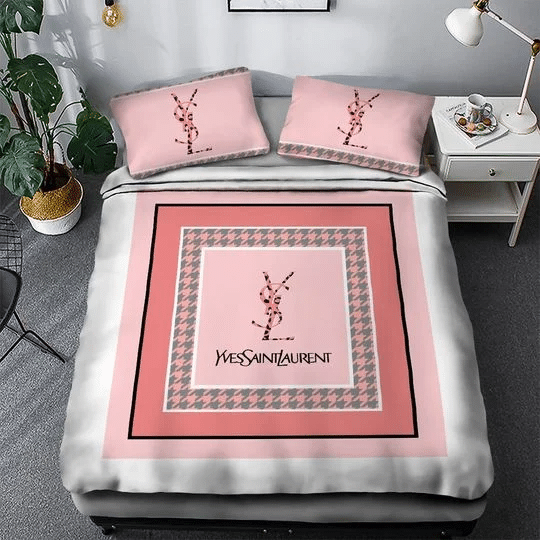 Yves Saint Laurent Logo Brand Bedding Set Bedspread Bedroom Luxury Home Decor