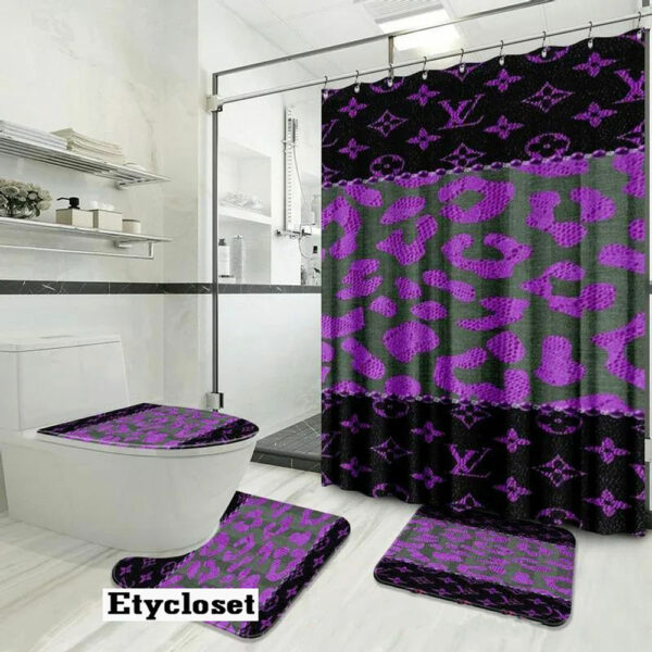 Louis Vuitton Lv Purple Leopard Bathroom Set Hypebeast Bath Mat Home Decor Luxury Fashion Brand