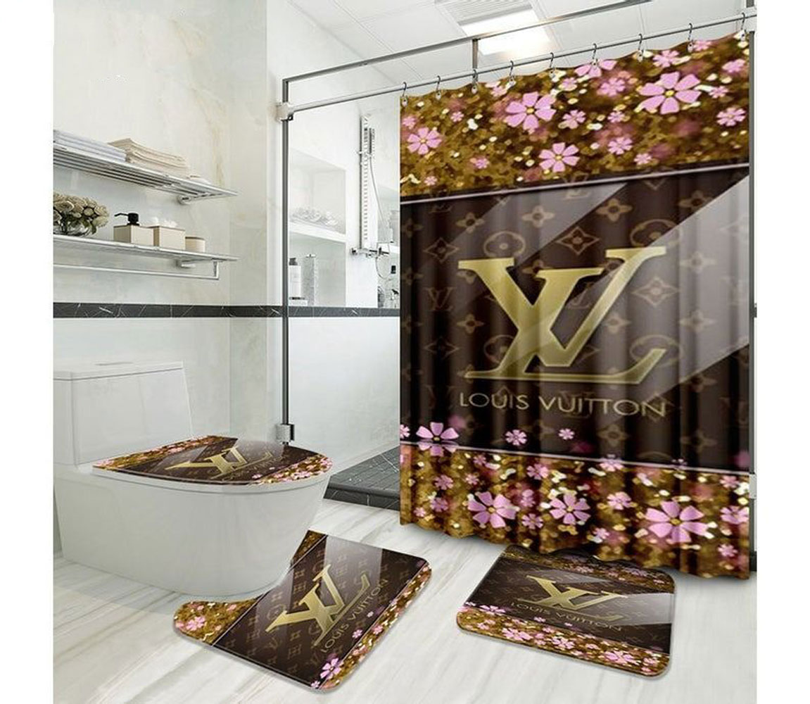 Louis Vuitton Lv Brown Flower Bathroom Set Luxury Fashion Brand Home Decor Hypebeast Bath Mat