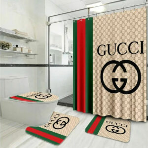 Gucci Beige Stripe Bathroom Set Luxury Fashion Brand Bath Mat Hypebeast Home Decor