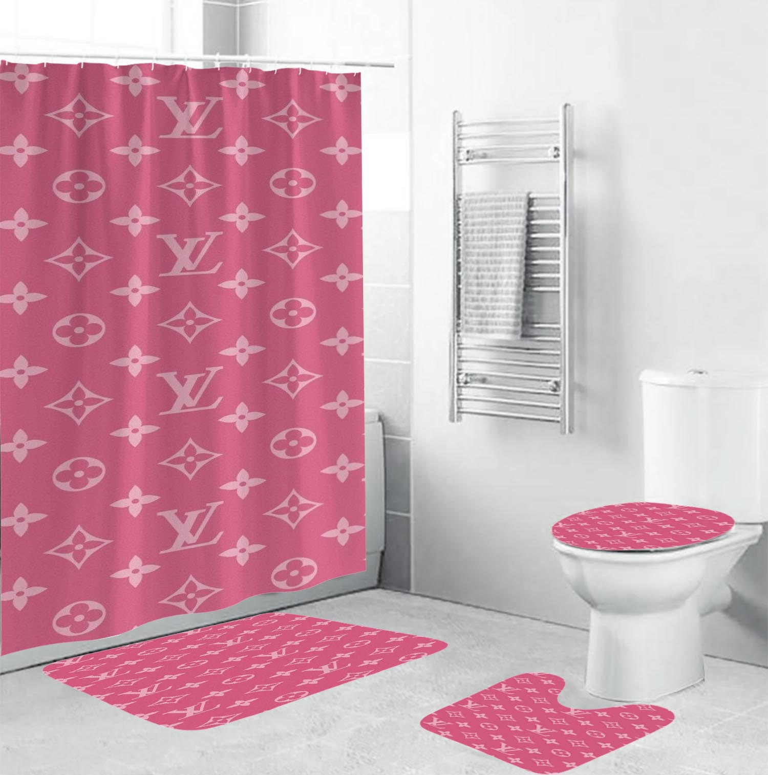 Louis Vuitton Lv Pink Bathroom Set Bath Mat Luxury Fashion Brand Home Decor Hypebeast