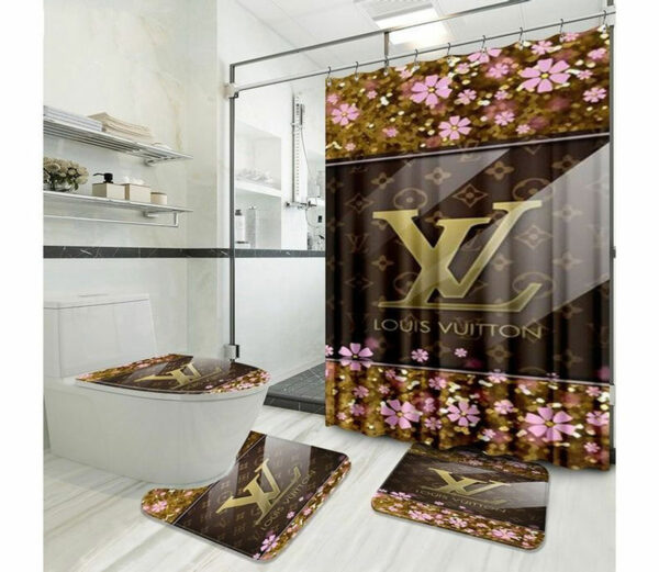 Louis Vuitton Lv Brown Flower Bathroom Set Home Decor Luxury Fashion Brand Bath Mat Hypebeast