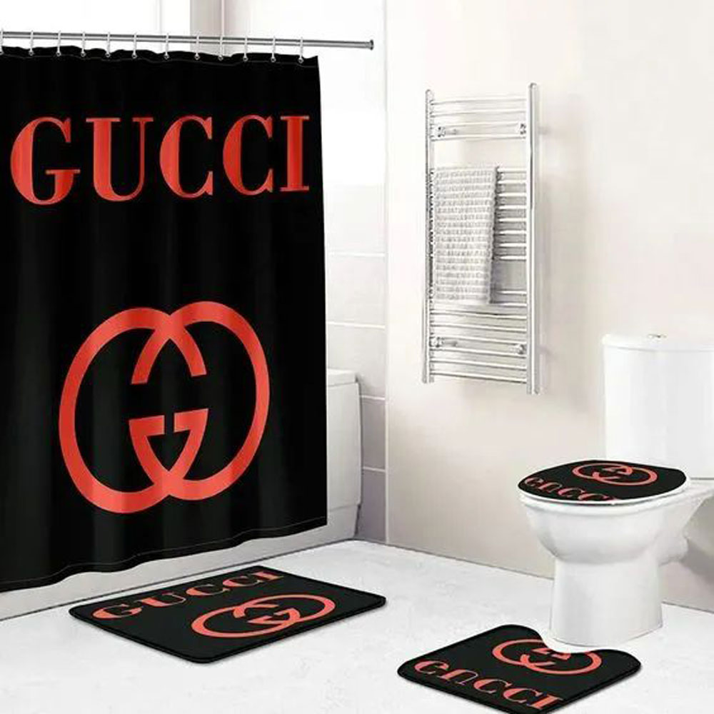 Gucci Black Red Bathroom Set Home Decor Bath Mat Luxury Fashion Brand Hypebeast