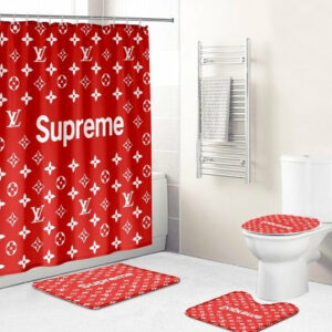 Louis Vuitton Lv Supreme Bathroom Set Hypebeast Luxury Fashion Brand Home Decor Bath Mat