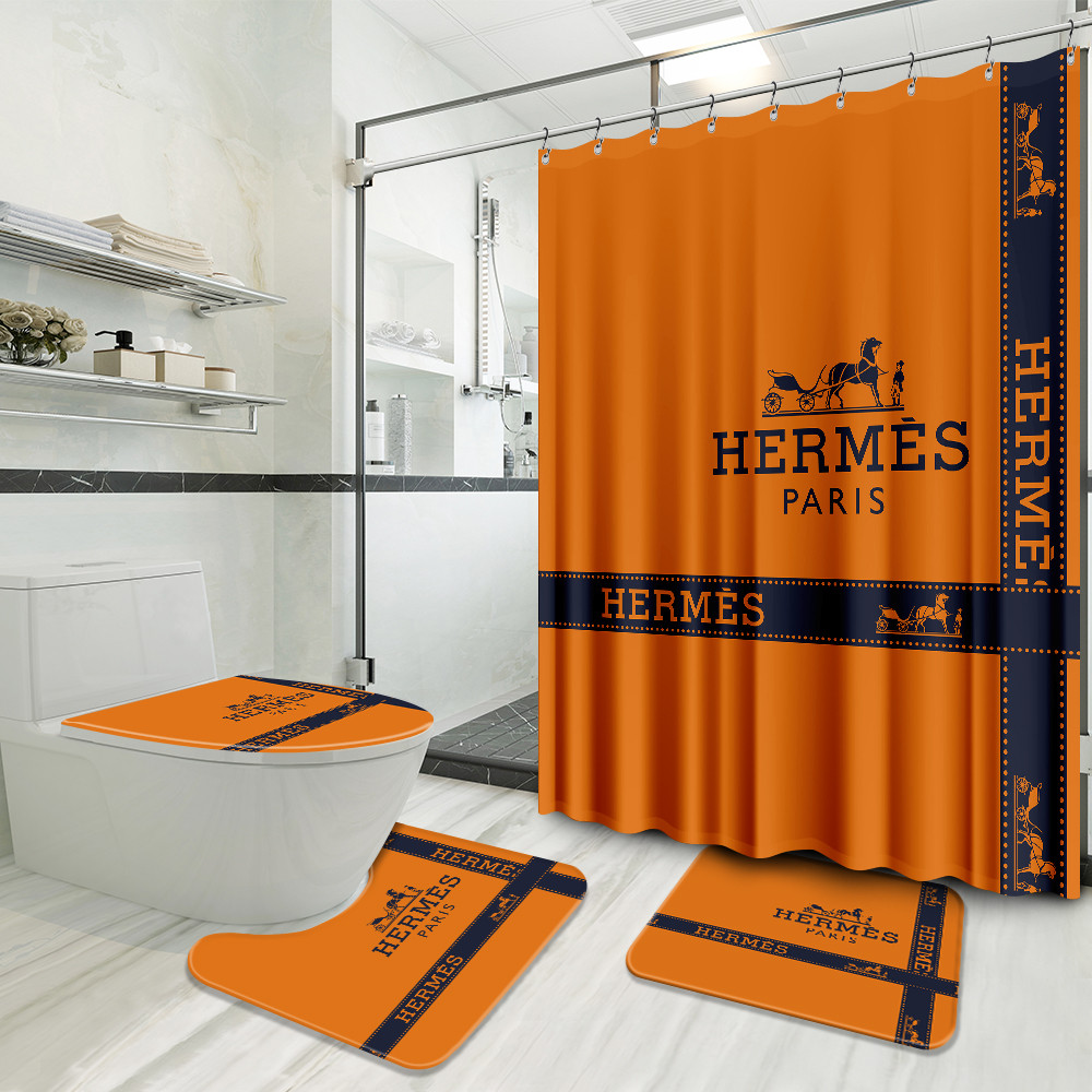 Hermes Orange Preium Bathroom Set Luxury Fashion Brand Home Decor Hypebeast Bath Mat