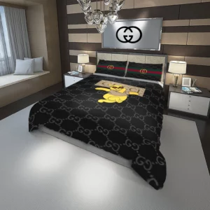 Gucci Bear Logo Brand Bedding Set Luxury Bedspread Bedroom Home Decor