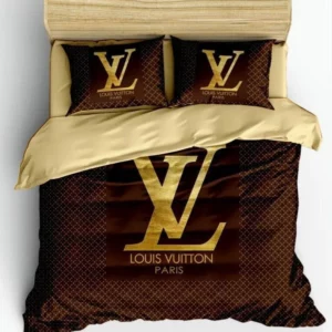 Louis Vuitton Logo Brand Bedding Set Bedroom Luxury Home Decor Bedspread