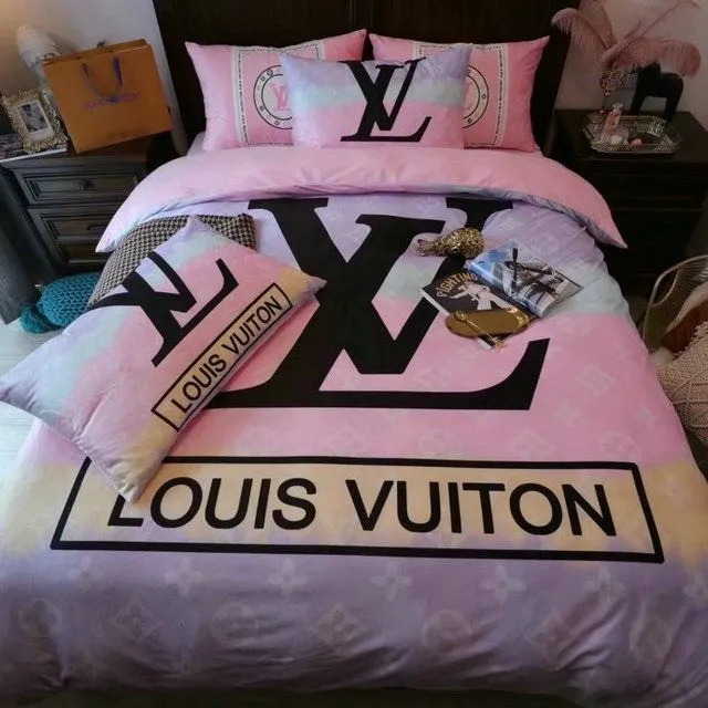 Louis Vuitton Amazing Logo Brand Bedding Set Bedroom Home Decor Bedspread Luxury