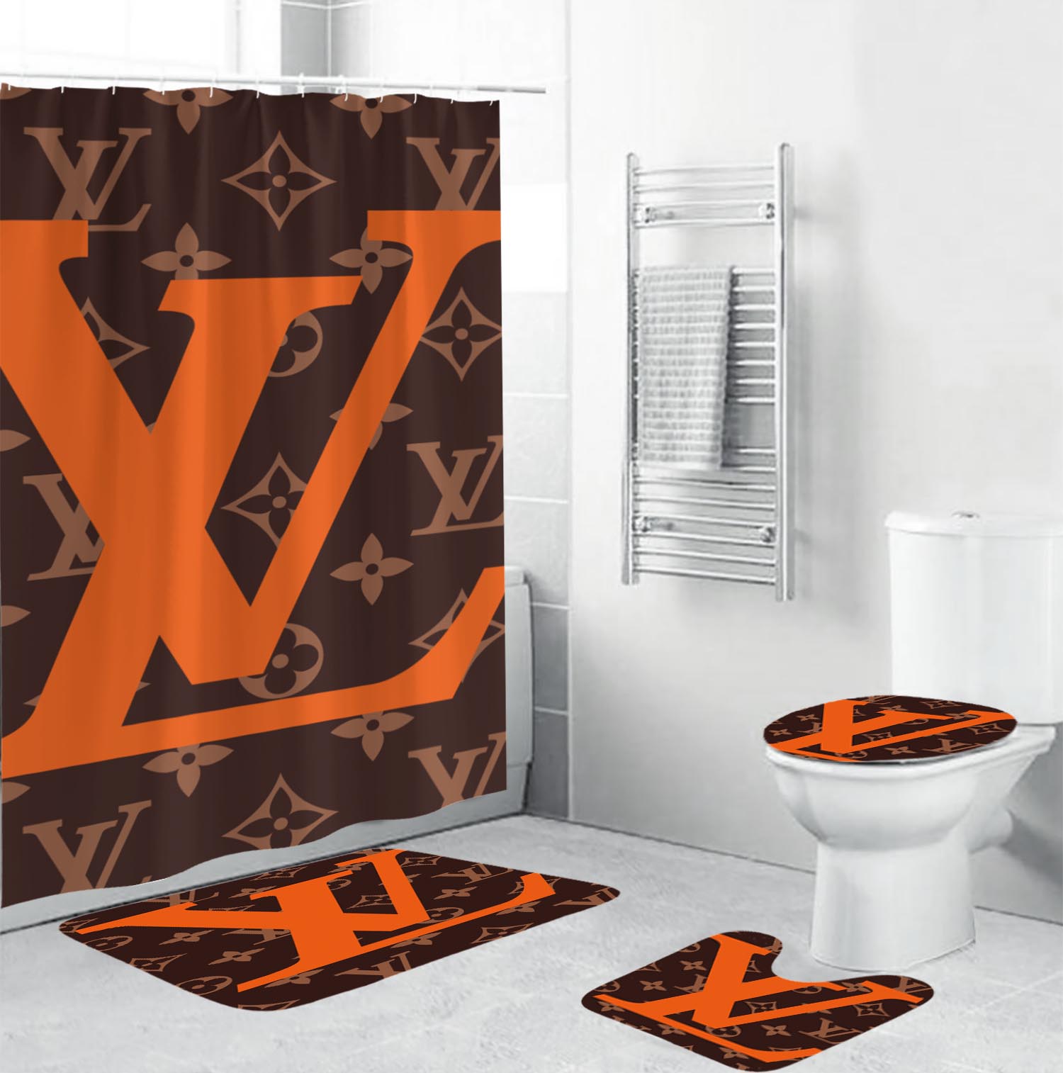 Louis Vuitton Big Orange Bathroom Set Bath Mat Home Decor Hypebeast Luxury Fashion Brand