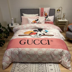 Gucci Mickey Logo Brand Bedding Set Bedroom Bedspread Home Decor Luxury