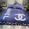 Chanel Blue Logo Brand Bedding Set Bedspread Bedroom Luxury Home Decor