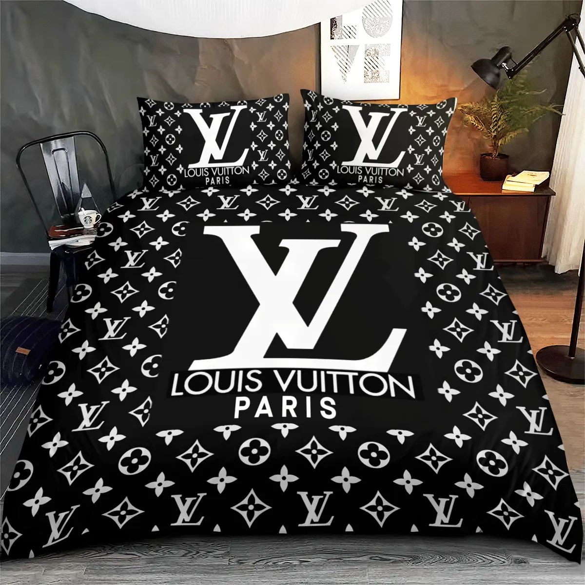 Louis Vuitton Paris Logo Brand Bedding Set Home Decor Bedspread Bedroom Luxury