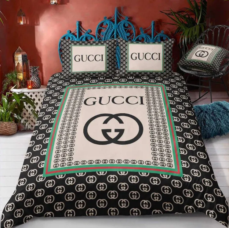 Gucci Logo Brand Bedding Set Home Decor Luxury Bedspread Bedroom