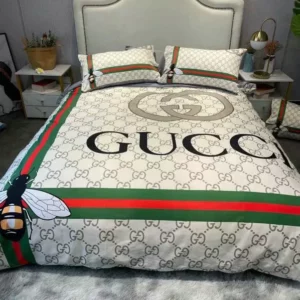 Gucci Bee Logo Brand Bedding Set Luxury Bedroom Bedspread Home Decor