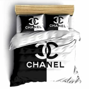 Chanel Black White Logo Brand Bedding Set Bedspread Home Decor Bedroom Luxury