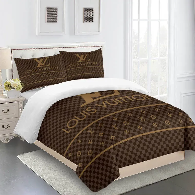 Louis Vuitton Logo Brand Bedding Set Home Decor Bedroom Luxury Bedspread