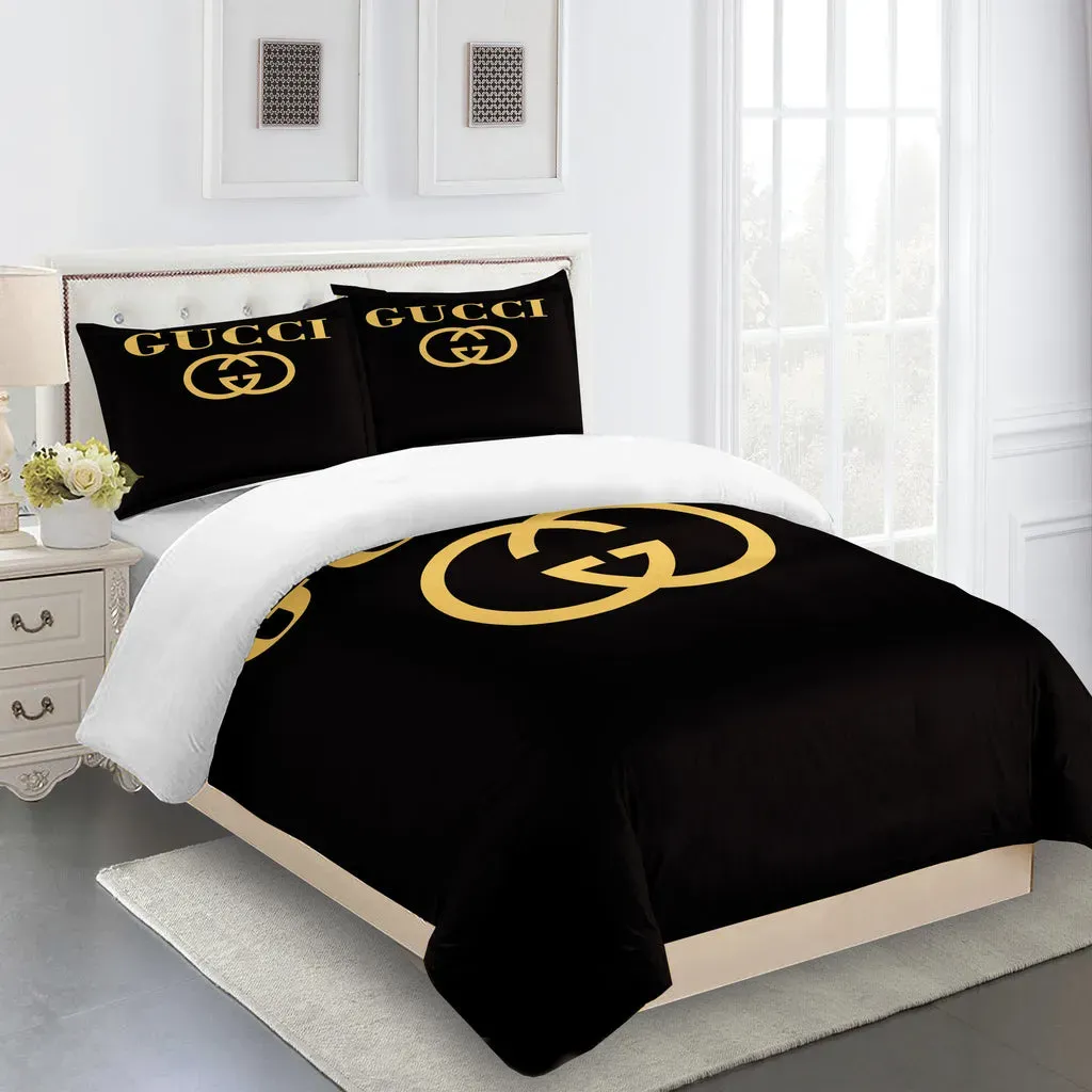 Gucci Logo Brand Bedding Set Bedroom Luxury Bedspread Home Decor