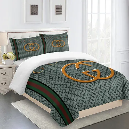 Gucci Logo Brand Bedding Set Luxury Home Decor Bedspread Bedroom