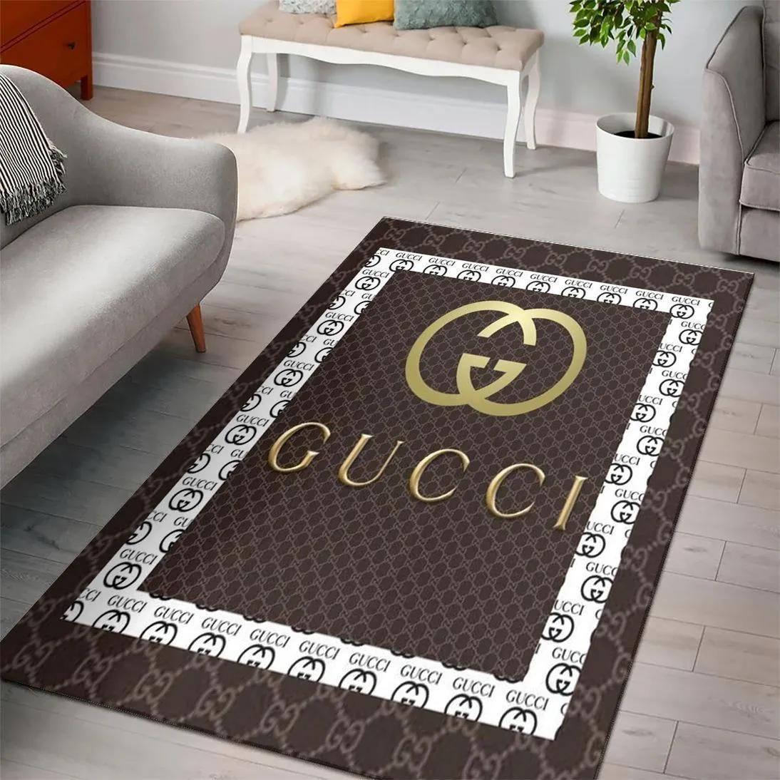 Gucci Brown Luxury Fashion Brand Rug Area Carpet Door Mat Home Decor