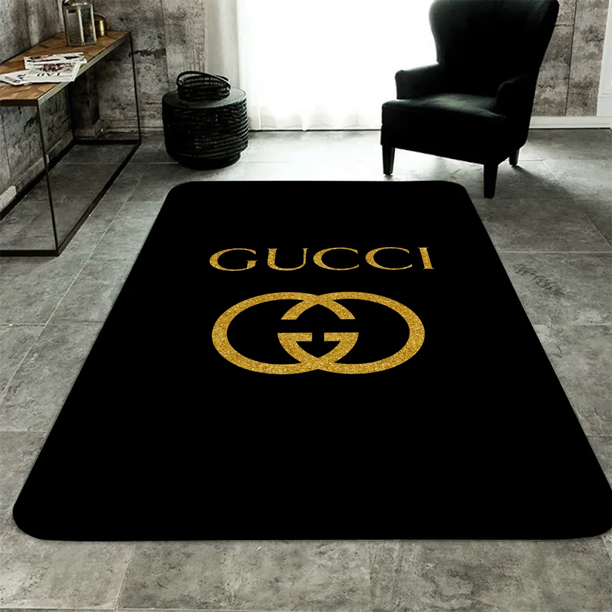 Gucci Black Golden Luxury Fashion Brand Rug Door Mat Area Carpet Home Decor