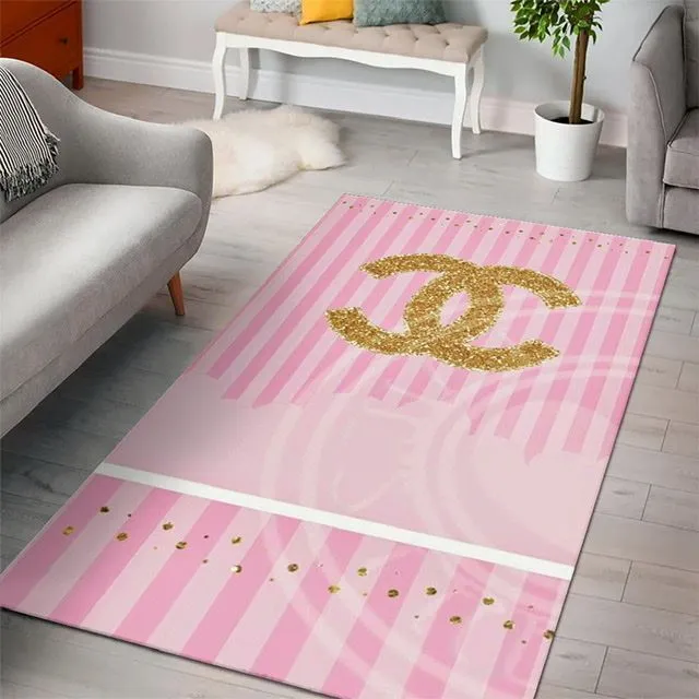 Chanel Pinky Golden Luxury Fashion Brand Rug Area Carpet Door Mat Home Decor