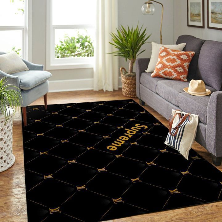 Louis Vuitton Supreme Black Luxury Fashion Brand Rug Home Decor Door Mat Area Carpet